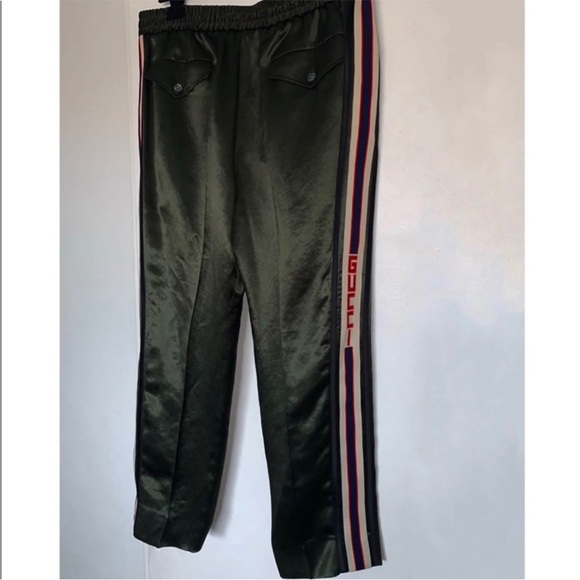 GUCCI MENS ACETATE SILK JOGGING STRIPE GREEN PANTS SIZE 52 EU - Picture 7 of 10